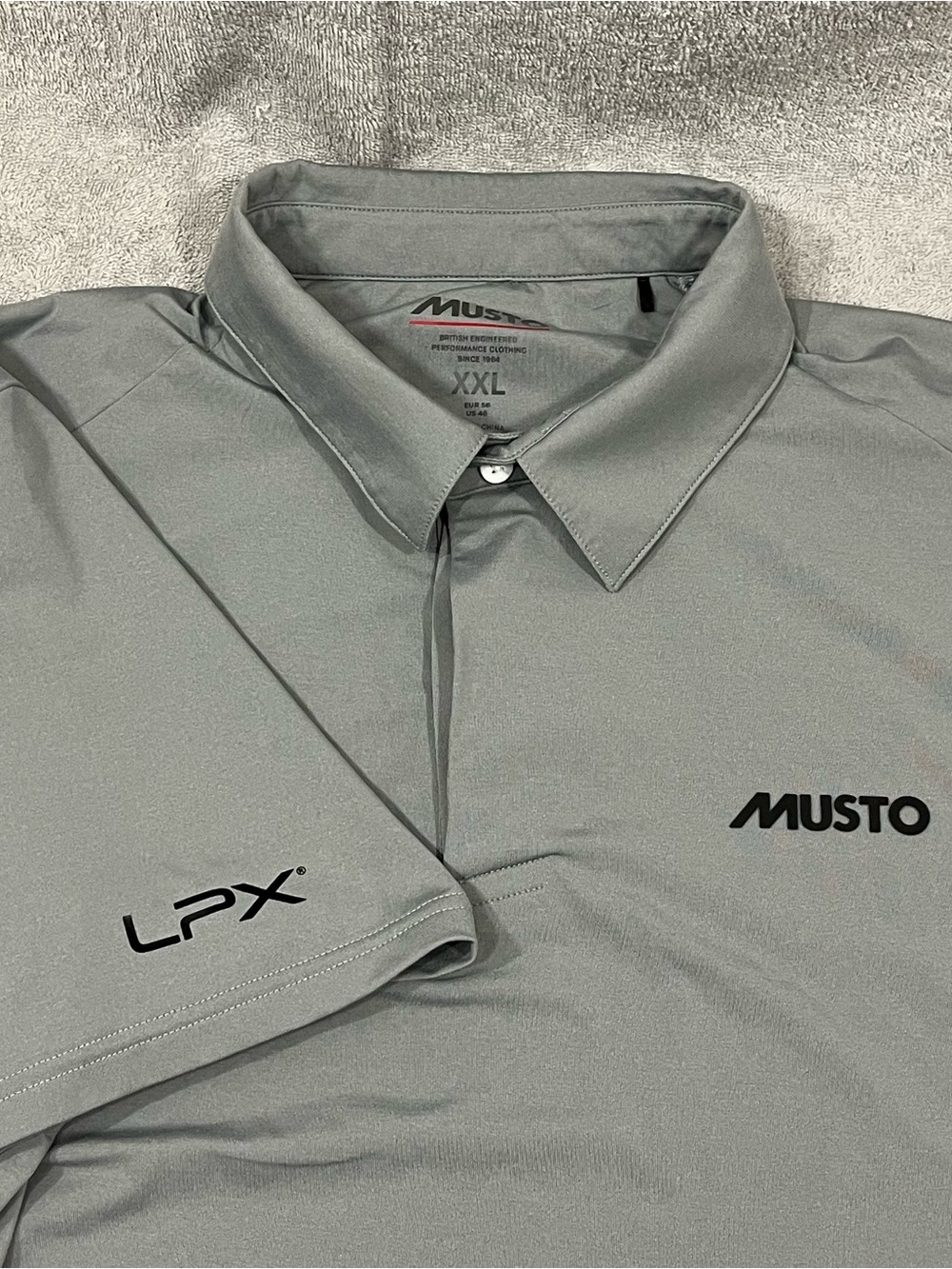 Musto LPX Sunblock Dynamic Gray Polo Shirt men's size XXL UPF 50+ Sailing